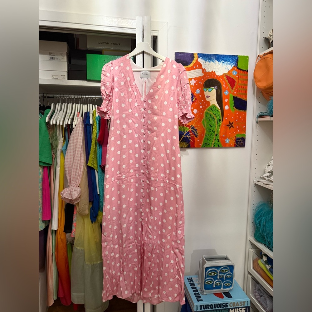 Pink Polka Dot Button-Down Dress